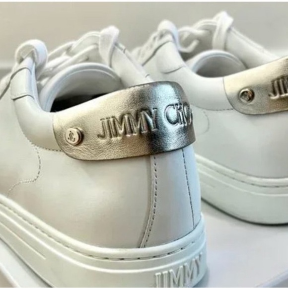Jimmy Choo Rome/F White Calf Leather and Champagne Metallic Trainers Sneakers 37 - Picture 3 of 3